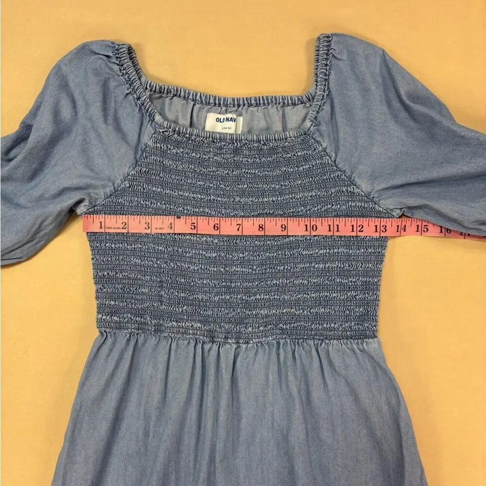 Old Navy Denim Chambray Blue Smocked Kids Dress Size XL
